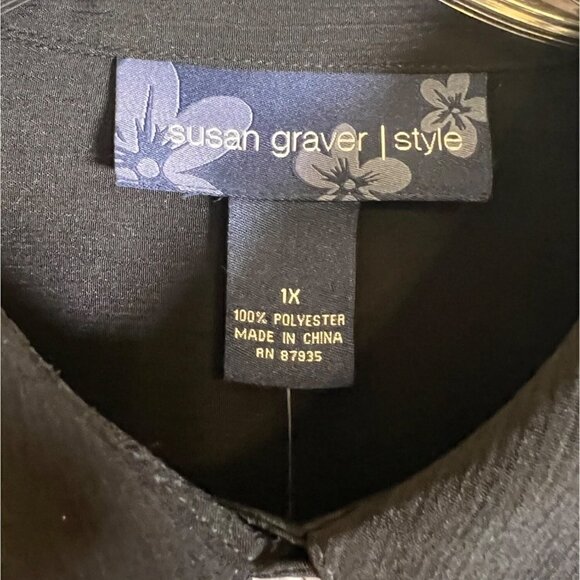 NWT Susan Graver Women's Black Crinkle Peachskin Big Shirt Size 1X - Picture 10 of 12